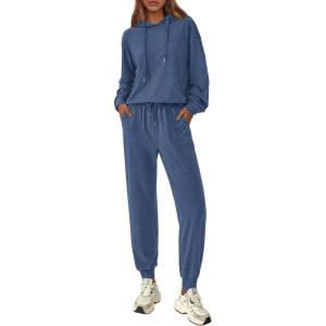 imagePRETTYGARDEN Womens 2 Piece Lounge Sets Fall Clothes Hoodies Sweatshirt Joggers Sweatpants Sweatsuits 2025 Airport OutfitsBlue