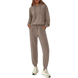 imagePRETTYGARDEN Womens 2 Piece Lounge Sets Fall Clothes Hoodies Sweatshirt Joggers Sweatpants Sweatsuits 2025 Airport OutfitsBrown