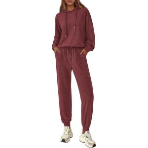 imagePRETTYGARDEN Womens 2 Piece Lounge Sets Fall Clothes Hoodies Sweatshirt Joggers Sweatpants Sweatsuits 2025 Airport OutfitsBurgundy