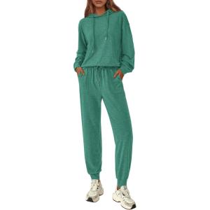imagePRETTYGARDEN Womens 2 Piece Lounge Sets Fall Clothes Hoodies Sweatshirt Joggers Sweatpants Sweatsuits 2025 Airport OutfitsGreen