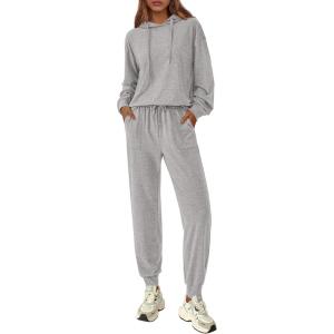 imagePRETTYGARDEN Womens 2 Piece Lounge Sets Fall Clothes Hoodies Sweatshirt Joggers Sweatpants Sweatsuits 2025 Airport OutfitsGrey
