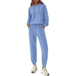 imagePRETTYGARDEN Womens 2 Piece Lounge Sets Fall Clothes Hoodies Sweatshirt Joggers Sweatpants Sweatsuits 2025 Airport OutfitsLight Blue