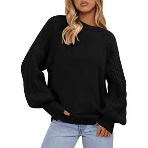 imagePRETTYGARDEN Womens Sweaters Fall Fashion 2025 Crew Neck Cable Knit Casual Loose Chunky Tunic Sweater Winter ClothingBlack