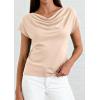imagePRETTYGARDEN Blouses for Women Dressy Casual 2026 Summer Cowl Neck Short Sleeve Tops Spring Work Office Teacher ShirtsApricot