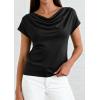 imagePRETTYGARDEN Blouses for Women Dressy Casual 2026 Summer Cowl Neck Short Sleeve Tops Spring Work Office Teacher ShirtsBlack