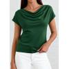 imagePRETTYGARDEN Blouses for Women Dressy Casual 2026 Summer Cowl Neck Short Sleeve Tops Spring Work Office Teacher ShirtsGreen