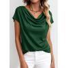 imagePRETTYGARDEN Blouses for Women Dressy Casual 2026 Summer Cowl Neck Short Sleeve Tops Spring Work Office Teacher ShirtsGreen