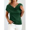 imagePRETTYGARDEN Blouses for Women Dressy Casual 2026 Summer Cowl Neck Short Sleeve Tops Spring Work Office Teacher ShirtsGreen