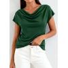imagePRETTYGARDEN Blouses for Women Dressy Casual 2026 Summer Cowl Neck Short Sleeve Tops Spring Work Office Teacher ShirtsGreen