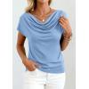 imagePRETTYGARDEN Blouses for Women Dressy Casual 2026 Summer Cowl Neck Short Sleeve Tops Spring Work Office Teacher ShirtsLight Blue