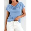 imagePRETTYGARDEN Blouses for Women Dressy Casual 2026 Summer Cowl Neck Short Sleeve Tops Spring Work Office Teacher ShirtsLight Blue