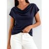 imagePRETTYGARDEN Blouses for Women Dressy Casual 2026 Summer Cowl Neck Short Sleeve Tops Spring Work Office Teacher ShirtsNavy Blue