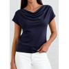 imagePRETTYGARDEN Blouses for Women Dressy Casual 2026 Summer Cowl Neck Short Sleeve Tops Spring Work Office Teacher ShirtsNavy Blue