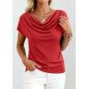 imagePRETTYGARDEN Blouses for Women Dressy Casual 2026 Summer Cowl Neck Short Sleeve Tops Spring Work Office Teacher ShirtsRed