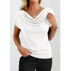 imagePRETTYGARDEN Blouses for Women Dressy Casual 2026 Summer Cowl Neck Short Sleeve Tops Spring Work Office Teacher ShirtsWhite