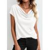 imagePRETTYGARDEN Blouses for Women Dressy Casual 2026 Summer Cowl Neck Short Sleeve Tops Spring Work Office Teacher ShirtsWhite