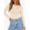 imagePRETTYGARDEN Bodysuits for Women 2025 Fall Long Sleeve Shirts Slim Fitted Basic Ribbed Layering Tops Fashion Winter ClothingBeige