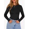 imagePRETTYGARDEN Bodysuits for Women 2025 Fall Long Sleeve Shirts Slim Fitted Basic Ribbed Layering Tops Fashion Winter ClothingBlack