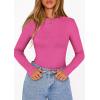 imagePRETTYGARDEN Bodysuits for Women 2025 Fall Long Sleeve Shirts Slim Fitted Basic Ribbed Layering Tops Fashion Winter ClothingBright Pink