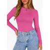 imagePRETTYGARDEN Bodysuits for Women 2025 Fall Long Sleeve Shirts Slim Fitted Basic Ribbed Layering Tops Fashion Winter ClothingBright Pink
