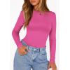 imagePRETTYGARDEN Bodysuits for Women 2025 Fall Long Sleeve Shirts Slim Fitted Basic Ribbed Layering Tops Fashion Winter ClothingBright Pink