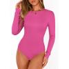 imagePRETTYGARDEN Bodysuits for Women 2025 Fall Long Sleeve Shirts Slim Fitted Basic Ribbed Layering Tops Fashion Winter ClothingBright Pink