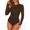 imagePRETTYGARDEN Bodysuits for Women 2025 Fall Long Sleeve Shirts Slim Fitted Basic Ribbed Layering Tops Fashion Winter ClothingBrown