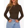 imagePRETTYGARDEN Bodysuits for Women 2025 Fall Long Sleeve Shirts Slim Fitted Basic Ribbed Layering Tops Fashion Winter ClothingBrown