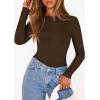 imagePRETTYGARDEN Bodysuits for Women 2025 Fall Long Sleeve Shirts Slim Fitted Basic Ribbed Layering Tops Fashion Winter ClothingBrown