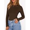 imagePRETTYGARDEN Bodysuits for Women 2025 Fall Long Sleeve Shirts Slim Fitted Basic Ribbed Layering Tops Fashion Winter ClothingBrown
