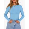 imagePRETTYGARDEN Bodysuits for Women 2025 Fall Long Sleeve Shirts Slim Fitted Basic Ribbed Layering Tops Fashion Winter ClothingLight Blue