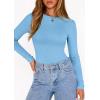 imagePRETTYGARDEN Bodysuits for Women 2025 Fall Long Sleeve Shirts Slim Fitted Basic Ribbed Layering Tops Fashion Winter ClothingLight Blue
