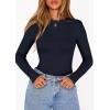 imagePRETTYGARDEN Bodysuits for Women 2025 Fall Long Sleeve Shirts Slim Fitted Basic Ribbed Layering Tops Fashion Winter ClothingNavy Blue