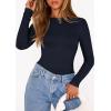 imagePRETTYGARDEN Bodysuits for Women 2025 Fall Long Sleeve Shirts Slim Fitted Basic Ribbed Layering Tops Fashion Winter ClothingNavy Blue