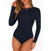 imagePRETTYGARDEN Bodysuits for Women 2025 Fall Long Sleeve Shirts Slim Fitted Basic Ribbed Layering Tops Fashion Winter ClothingNavy Blue