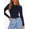 imagePRETTYGARDEN Bodysuits for Women 2025 Fall Long Sleeve Shirts Slim Fitted Basic Ribbed Layering Tops Fashion Winter ClothingNavy Blue