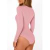 imagePRETTYGARDEN Bodysuits for Women 2025 Fall Long Sleeve Shirts Slim Fitted Basic Ribbed Layering Tops Fashion Winter ClothingPink