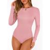 imagePRETTYGARDEN Bodysuits for Women 2025 Fall Long Sleeve Shirts Slim Fitted Basic Ribbed Layering Tops Fashion Winter ClothingPink