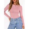 imagePRETTYGARDEN Bodysuits for Women 2025 Fall Long Sleeve Shirts Slim Fitted Basic Ribbed Layering Tops Fashion Winter ClothingPink