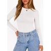 imagePRETTYGARDEN Bodysuits for Women 2025 Fall Long Sleeve Shirts Slim Fitted Basic Ribbed Layering Tops Fashion Winter ClothingWhite