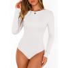 imagePRETTYGARDEN Bodysuits for Women 2025 Fall Long Sleeve Shirts Slim Fitted Basic Ribbed Layering Tops Fashion Winter ClothingWhite