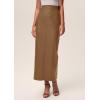 imagePRETTYGARDEN Long Skirts for Women 2025 Fall Fashion Clothing Faux Leather High Waist Dressy Casual Slit Pencil Maxi SkirtCamel
