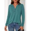 imagePRETTYGARDEN Long Sleeve Shirts for Women 2025 Fall Fashion Clothing Henley Tops Trendy Dressy Casual Blouses Work OutfitsBlue Green