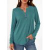 imagePRETTYGARDEN Long Sleeve Shirts for Women 2025 Fall Fashion Clothing Henley Tops Trendy Dressy Casual Blouses Work OutfitsBlue Green