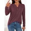 imagePRETTYGARDEN Long Sleeve Shirts for Women 2025 Fall Fashion Clothing Henley Tops Trendy Dressy Casual Blouses Work OutfitsBurgundy