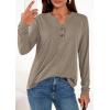 imagePRETTYGARDEN Long Sleeve Shirts for Women 2025 Fall Fashion Clothing Henley Tops Trendy Dressy Casual Blouses Work OutfitsKhaki