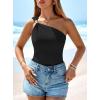 imagePRETTYGARDEN One Shoulder Going Out Tops for Women 2026 Summer Trendy Sleeveless Fitted Ribbed Shirts Spring Y2K ClothesBlack