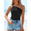 imagePRETTYGARDEN One Shoulder Going Out Tops for Women 2026 Summer Trendy Sleeveless Fitted Ribbed Shirts Spring Y2K ClothesBlack