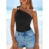 imagePRETTYGARDEN One Shoulder Going Out Tops for Women 2026 Summer Trendy Sleeveless Fitted Ribbed Shirts Spring Y2K ClothesBlack