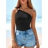imagePRETTYGARDEN One Shoulder Going Out Tops for Women 2026 Summer Trendy Sleeveless Fitted Ribbed Shirts Spring Y2K ClothesBlack